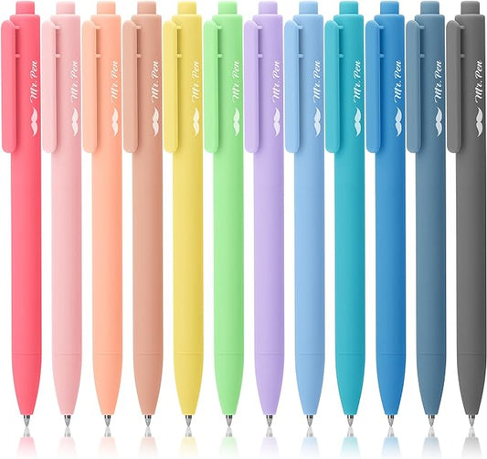 Mr. Pen- Retractable Gel Pens, 12 Pack, Black Ink Gel Pens, Pastel Barrels, Fast Dry, Gel Pen Fine Point 0.7mm