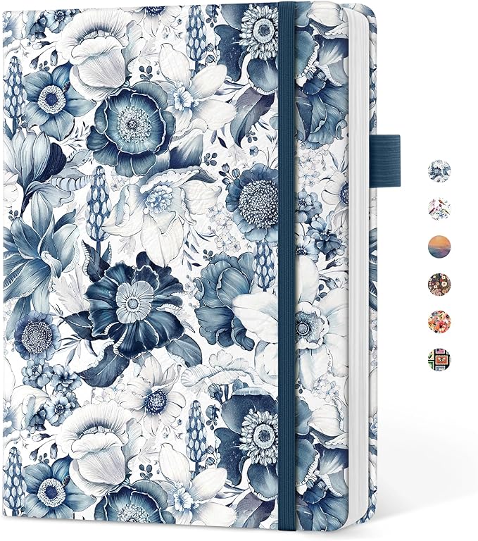 Taja Pretty Lined Journal for Women, Aesthetic Cute Hardcover Leather Journal for Writing, A5 College Ruled Notebook for Work & Note Taking, Perfect for Office School Home, 160 Pages, Blue Floral