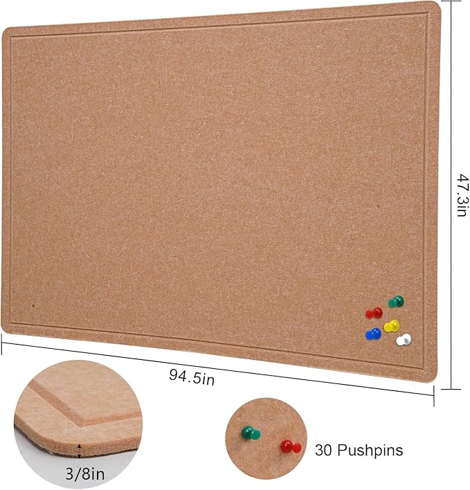 Extra Large Bulletin Board 96" x 48", Felt Pin Board, Ginger Yellow | Cork Board Alternative for Wall, Foldable Self-Adhesive Vision Board Prayer Board with Pushpins for Classroom, Office, Home