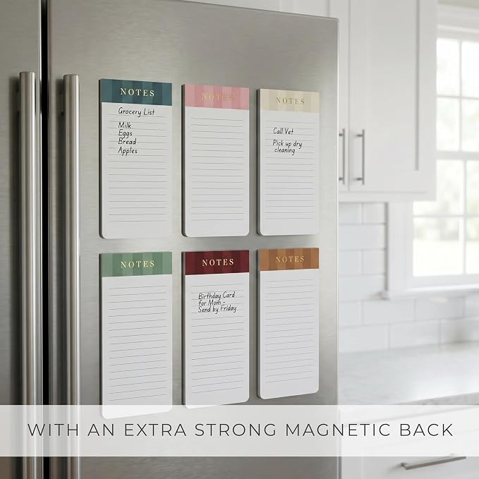 ZICOTO Beautiful Magnetic Notepads for Fridge - Set Of 6 To Do List Pads | Modern Note Pads with Lined Pages to Easily Write Notes and Make Grocery/shopping Lists - Strong Magnets for Refrigerator