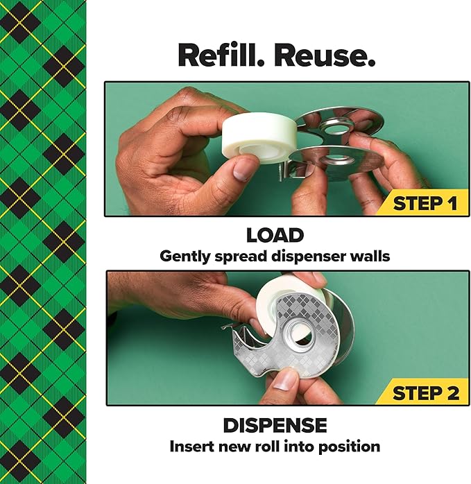 Scotch Magic Stainless Steel Dispenser with 2 Rolls Tape, 3/4 in x 600 in (19 mm x 15.2 m)