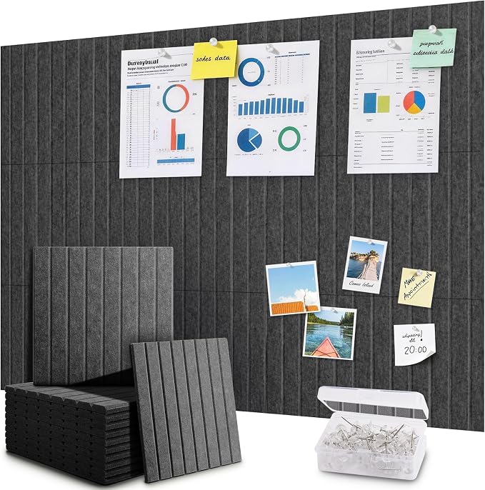 48" x 36" Large Cork Bulletin Board Tiles, Peel and Stick Felt Wall Panels for Vision, Message Center, Picture and Prayer Board for Office, Dorm, Room and Desk Decor(Charcoal Gray)