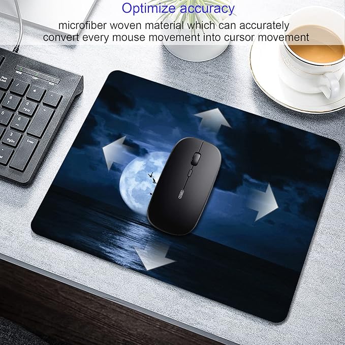 Ocean Mouse Pad, Cloud and Moon Design Small Computer Laptop Mousepad Non-Slip Washable Rubber Mouse Mat for Office and Home 9.5x7.9 Inch