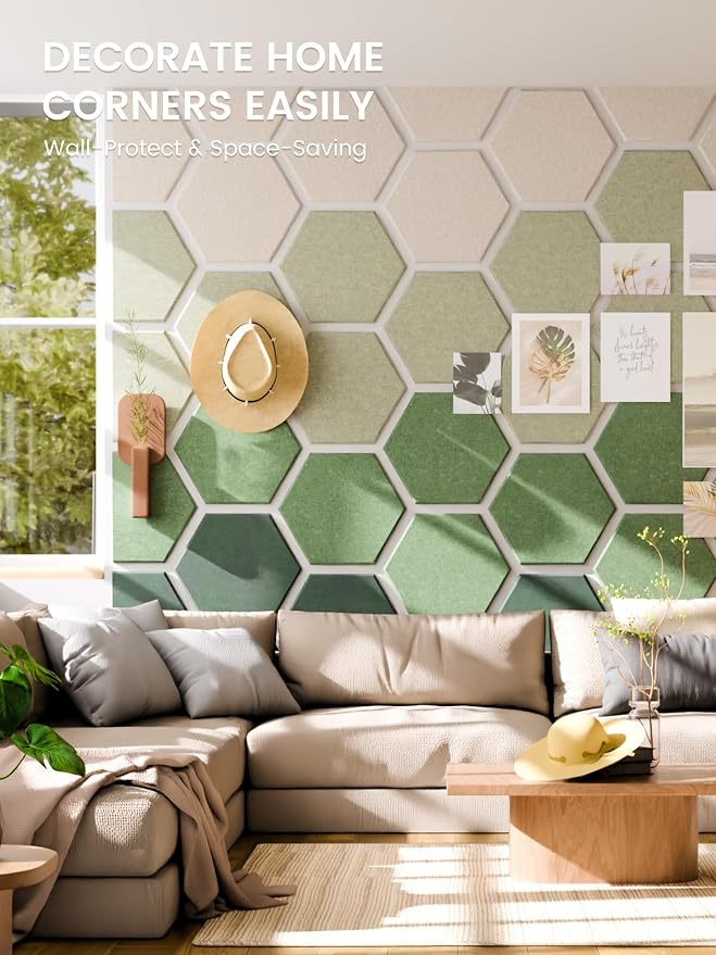 Fluxynara Extra Large 12-Pack Felt Bulletin Board Tiles, Sagewood | Cork Board Alternative with 90 Adhesive Tabs for Notes, Photos and Reminders in Home Offices, Dorm and Classrooms