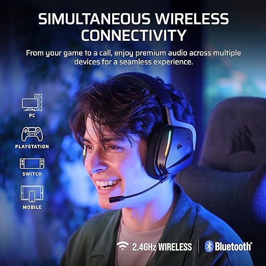 Corsair Void v2 MAX Wireless Gaming Headset for PC, PS5, PS4, Switch, Mobile - Simultaneous 2.4GHz+Bluetooth, Dolby Atmos, Sonarworks SoundID, 70Hr Battery, Fast Charging, Clear Microphone - Carbon