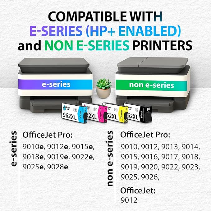 Smart Ink Remanufactured Ink Cartridges Replacement for HP 962XL 962 XL Combo Pack (962XL Black, Cyan, Magenta, Yellow) to use with OfficeJet Pro 9015e 9018e 9025e 9012e 9015 9010 9012 9018 9020 9025