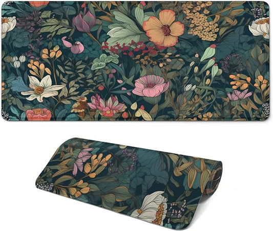 Gaming Mouse Pad, Large 31.5 x 11.8 inches Mousepad, Long Keyboard Pad, Cute Mouse Mat for Computer with Stitched Edges and Non-Slip Base (Wildflower)