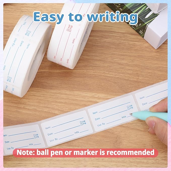 8 Rolls 4000 Pieces Removable Food Labels, 1 x 2 Inch Date Stickers for Freezer, Refrigerator Food Containers - Easy to Write On