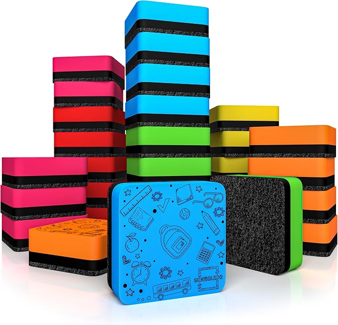30 Pack Dry Erase Erasers Assorted Colors Magnetic Whiteboard Erasers for Kids and Students - Smudge Free Small Dry Erase for Classroom Home, School and Office