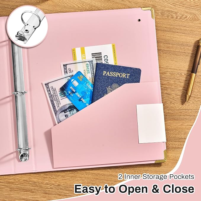 Aesthetic 3 Ring Binder 1 Inch Cute Three Round Rings Binders with Dividers | Suitable for 8.5 x 11 Letter Size Paper Loose Leaf Binder with 2 Pockets for School Work