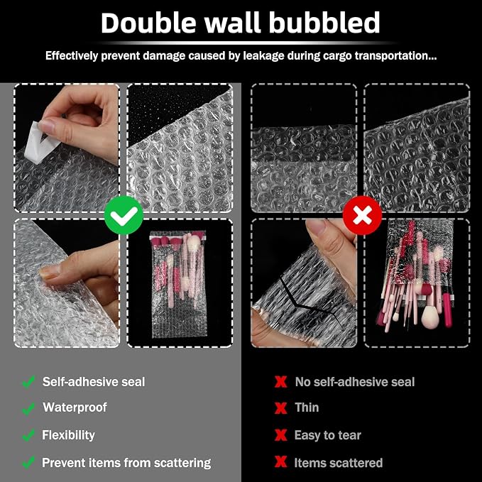 Frienda 300 Pcs Self Adhesive Bubble Bags Packing Pouches, 6" X 10" | Double Wall Clear Protective Wrap, Shockproof for Small Business Shipping Packaging, Cushioned Fragile Items Protection