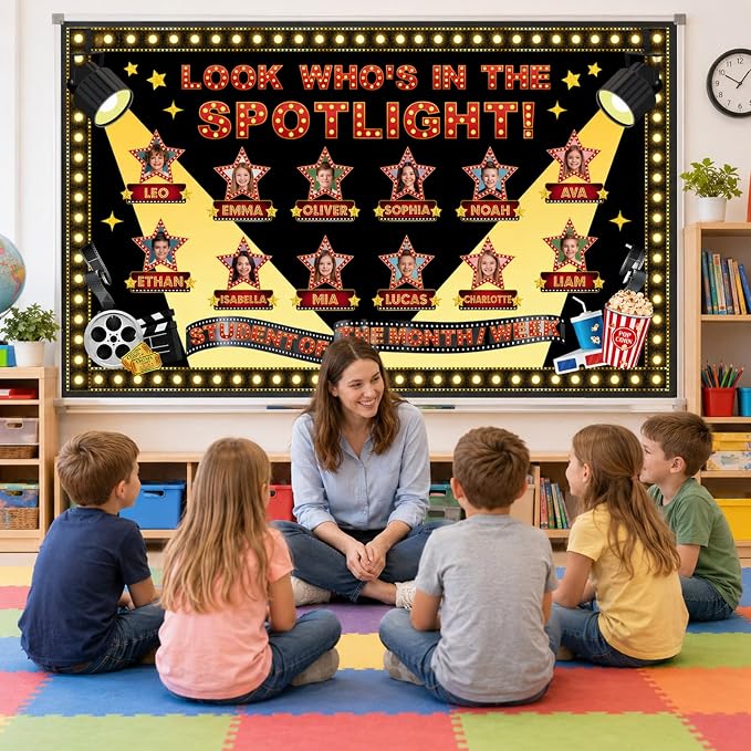 Movie Night Bulletin Board Set Movie Star Classroom Decorations DIY Photo Name Film Paper Cutout Star Film Theme Bulletin Board Border for School Chalkboard Door Supplies