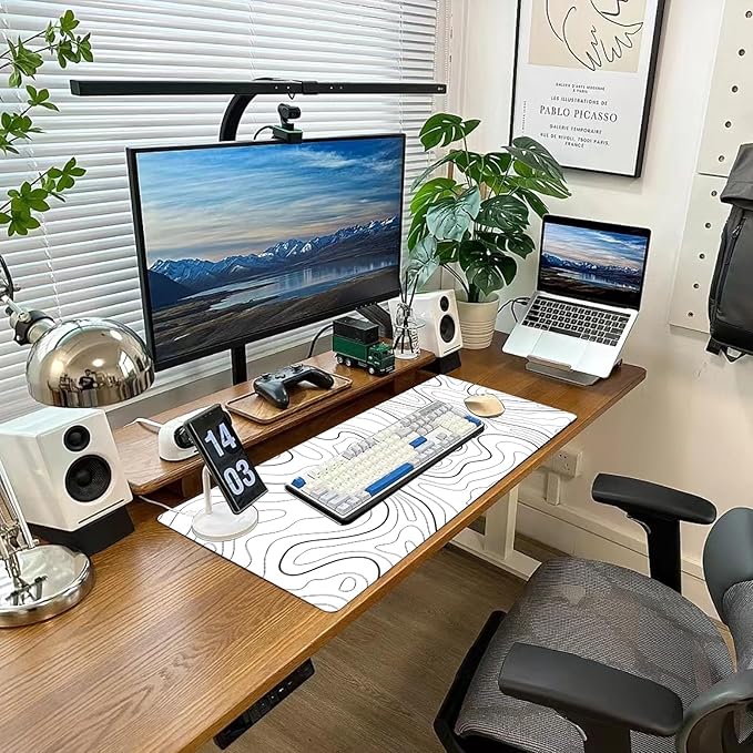 Gaming Mouse Pad Desk Pad XL Large Mouse Mat Keyboard Mat Office Desk Decor AccessoriesKeyboard Mat Office Desk Decor Accessories (White Geometric)