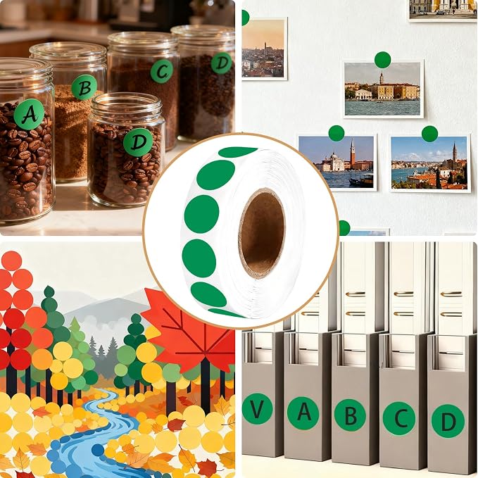1000 Pcs Round Stickers 1 Inch Color Circle Dot Stickers Small Code Labels for Office Shop Yard Sale Home Classroom Marking (Green, 1 inch)