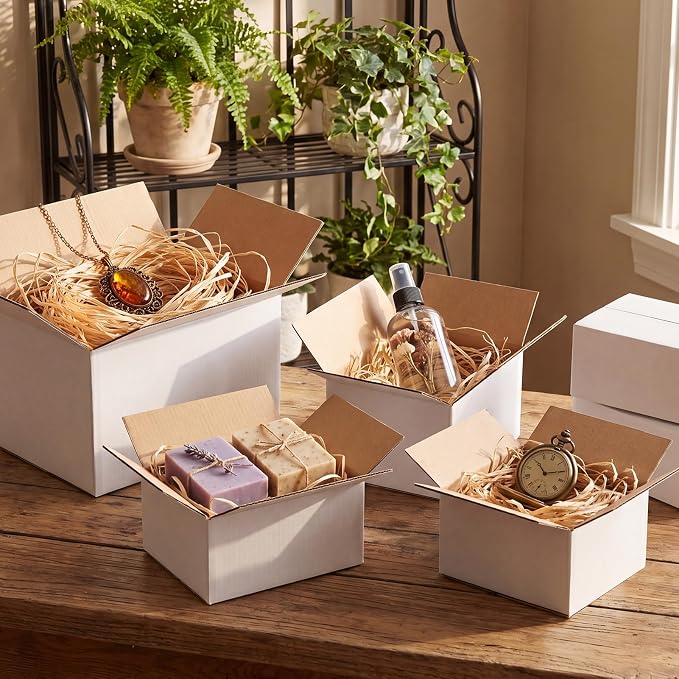 CRUGLA Assorted Sizes Shipping Boxes 40 Pack (11x6x6, 10x7x5, 9x6x4, 8x6x4), White Corrugated Cardboard Mailers, Each 10 PCS Small Boxes for Small Business Packaging, Shipping & Storage