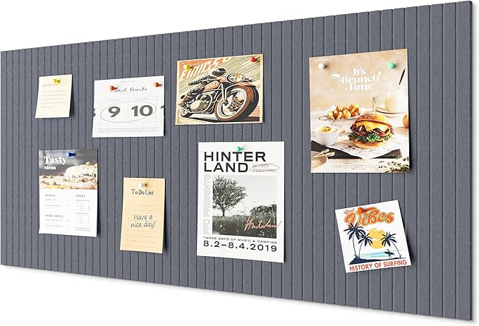 48 x 32 Large Bulletin Board, Decorative Felt Pin Board, 0.35“ Thick Foldable Photo Display Board with Self-Adhesive Tape, Vision Board for School Home Kitchen Office Walls - Dark Grey