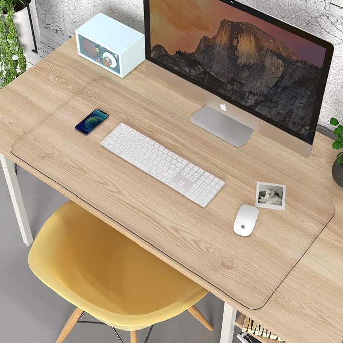 Clear Writing Desk Pad, 23.6’’x13.7” Heat Resistant Waterproof PVC Round Edge Durable Desk Protect Mat, Anti-Static Writing Mat Table Protector