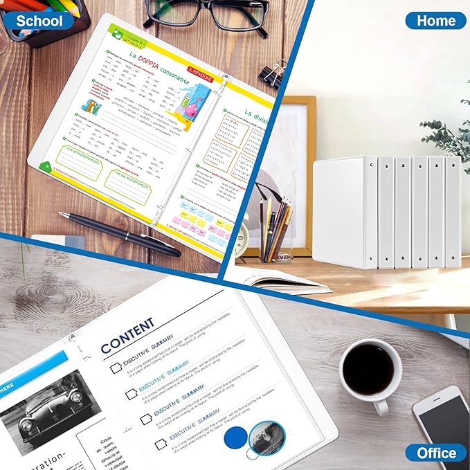 Durable 3 Ring Binders 1 Inch 36 Pack Bulk, Clear View Binders Bulk Three Ring Binders PVC Free, Fit for 8.5x11 inches for School or Office Supplie(White