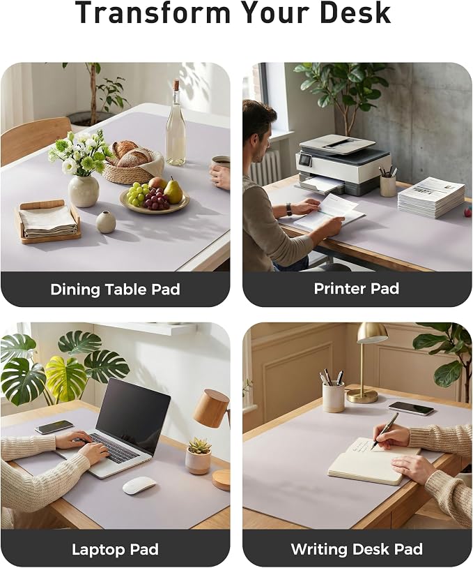 Aothia Faux Leather Desk Mat - Large Mouse Pad, Non-Slip PU Leather Blotter, Waterproof Writing Surface for Office and Home (Smoky Lavender, 40" x 24")
