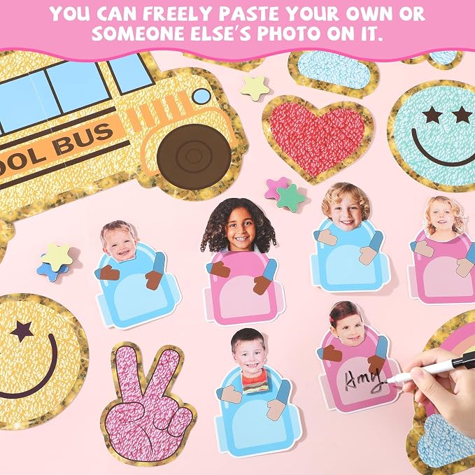 Welcome Back to School Bulletin Board Boho Groovy Preppy Patch Classroom Bulletin Board Decorations Schoolbag Paper Cutouts for Office Chalkboard Decor First Day of School Wall Door Supplies