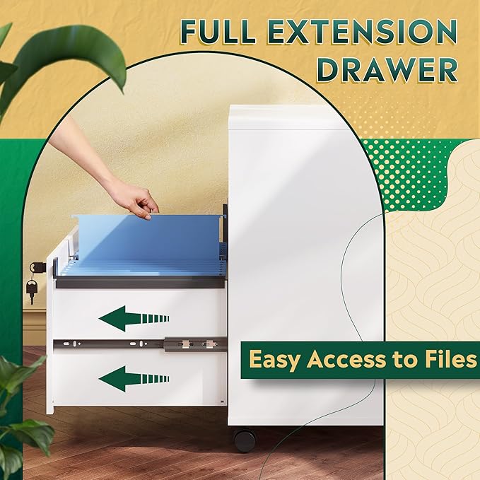 DEVAISE Office File Cabinet with Lock, 1-Drawer Wood Lateral Filing Cabinet on Wheels, Printer Stand with Open Storage Shelves for Home Office, White | Locking & Rolling, Lateral Filing Cabinet, Doors and Shelves, Fits Legal/letter/A4, for Home Office,...