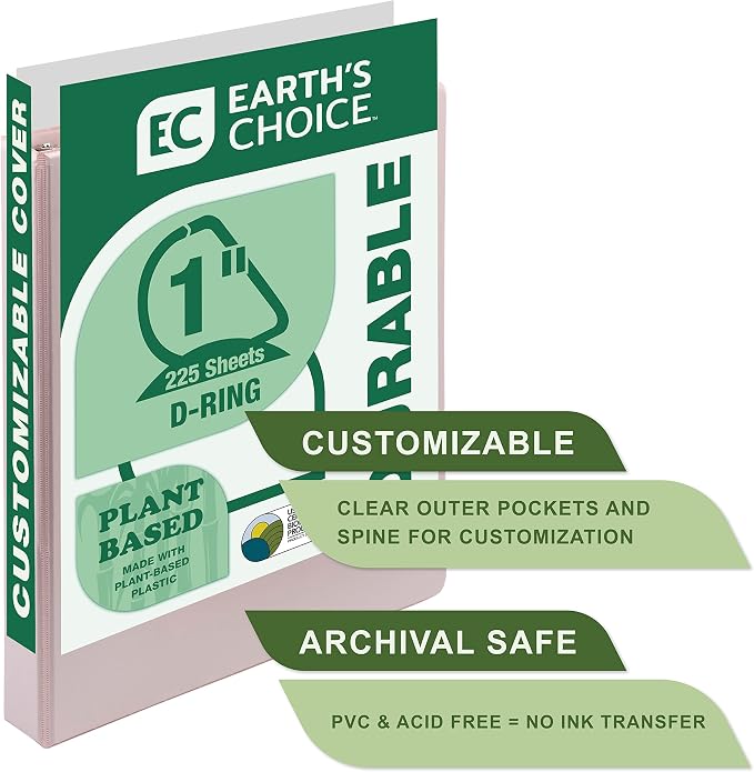 Samsill Plant-Based 1 Inch Durable D-Ring, View Binder, Eco-Friendly, USDA Certified Biobased, 2 Pack, Rose