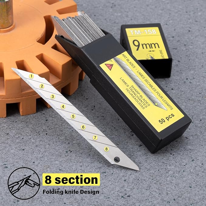 100pcs Knife Replacement Blades, 30 Degree Carbon Steel 9mm Snap Off Blades for Retractable Cutting Knives, Hobby, Craft Knife, Box Cutter