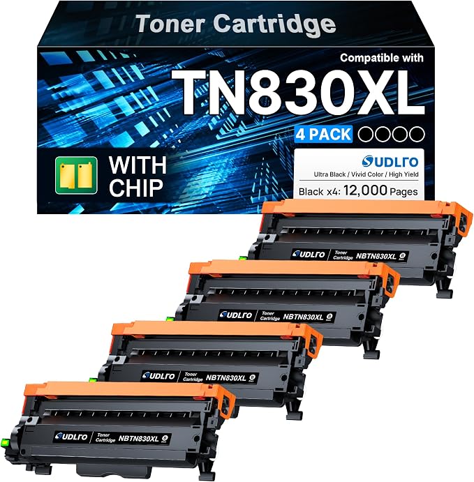 TN830XL Toner for Brother Printer DCP-L2640DW HL-L2460DW TN830 4 Pack Black | Compatible for Brother TN830XL Toner Cartridge 830XL Toner use with HL-L2405W MFC-L2820DW HL-L2400D HL-L2480DW Laser Printer