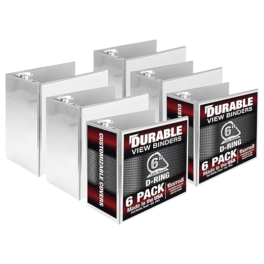 Samsill Durable 6 inch 3 Ring Binder, Locking D Ring 100% Recycled Chipboard, Black, White, 6 Pack