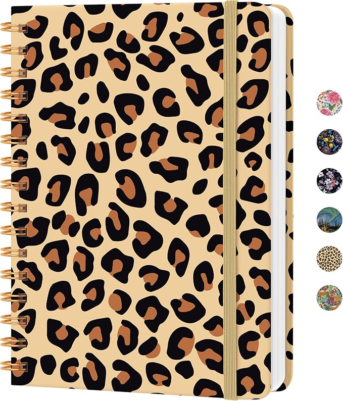 CICPAP Lined Spiral Journal Notebook, A5 College Ruled Notebook for Journaling, Note-Taking, and Daily Planning, Durable Hardcover with an Elegant Design, Leopard print