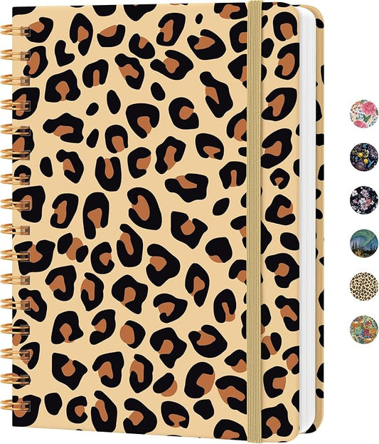 CICPAP Lined Spiral Journal Notebook, A5 College Ruled Notebook for Journaling, Note-Taking, and Daily Planning, Durable Hardcover with an Elegant Design, Leopard print