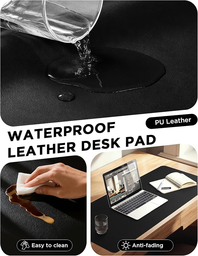 YSAGi 55" x 24" Large PU Leather Desk Mat for Keyboard and Mouse - Waterproof Non-Slip Desk Pad Protector for Office, Home, Writing Desk, Black