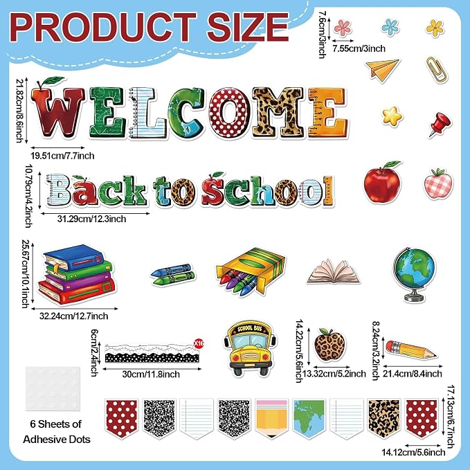 Welcome Back to School Bulletin Board Decoration Set Composition Notebook Classroom Decor Motivational Pencil Crayon Bus Paper Cutouts for First Day of School Office Wall Door Teacher Supplies