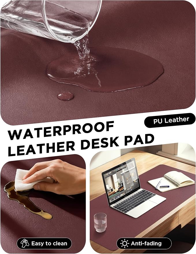 YSAGi 47.2" x 17" Large PU Leather Desk Mat for Keyboard and Mouse - Waterproof Non-Slip Desk Pad Protector for Office, Home, Writing Desk, Dark Pink