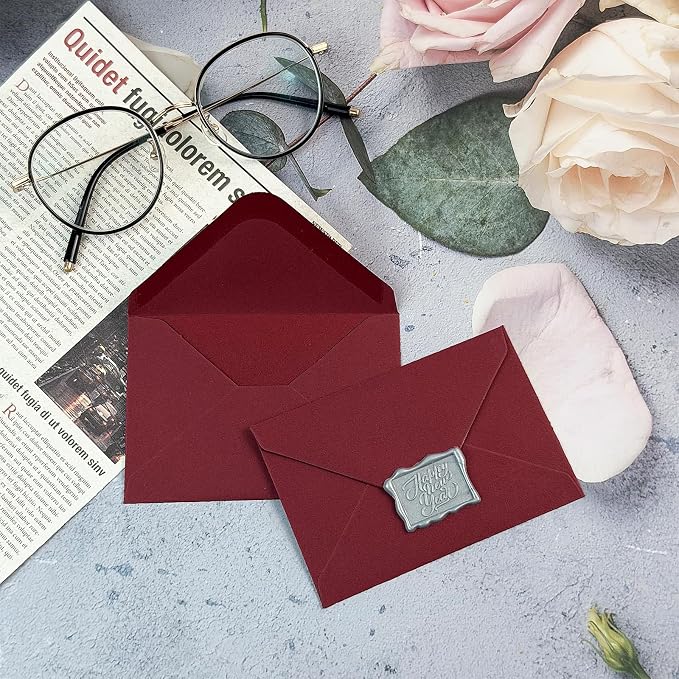 150 Packs of Gift Card Envelopes, Mini Envelopes, Gift Card Holder, Business Card Envelopes (4"x2.75") (Burgundy red)