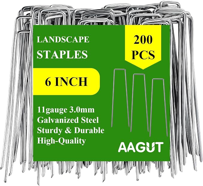 Landscape Staples 6 Inch Galvanized Anti-Rust Garden Stakes 11 Gauge | 200 Pack Sod Yard Pins Heavy Duty Lawn Stake for Fence, Weed Barrier Fabric, Ground Cover, Ground Decorations, Chicken Wire