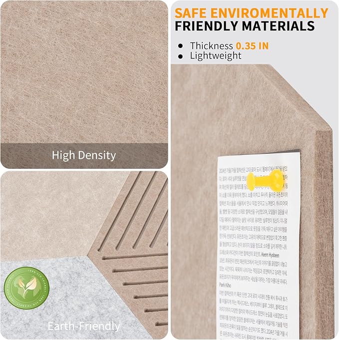 Large Felt Bulletin Cork Board Tiles for Office 15 x 13 inch, 10Pcs | Fully Self Adhesive Backing, 1300 g/m² High-Density Felt Hex Corkboards for Wall, Frameless, Peel & Stick, Modern, Decorative