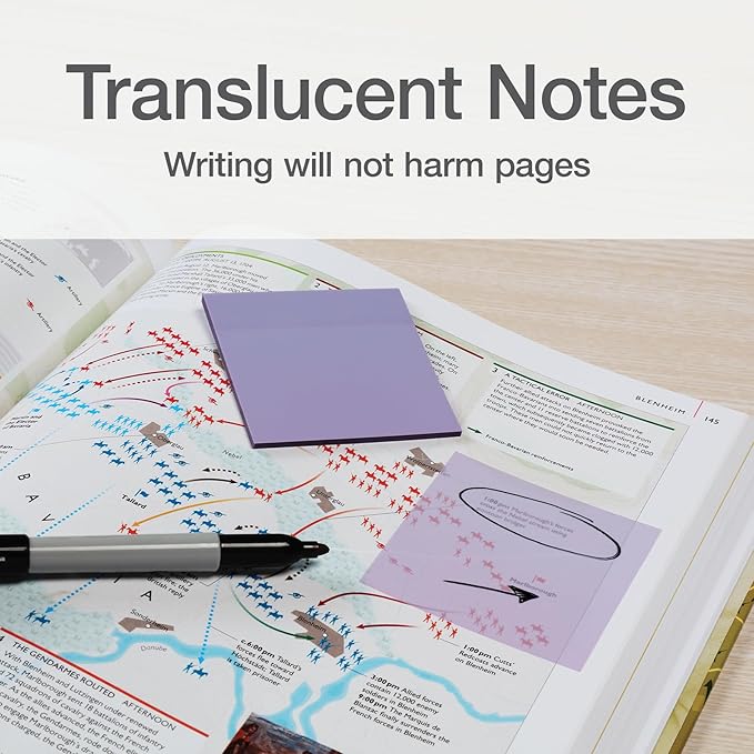 Redi-Tag Translucent Sticky Notes, Transparent Self-Stick Notes, 3" x 3", Pastel Colors, 4 Pads, 50 Notes Per Pad, 200 Sheets (1006593)