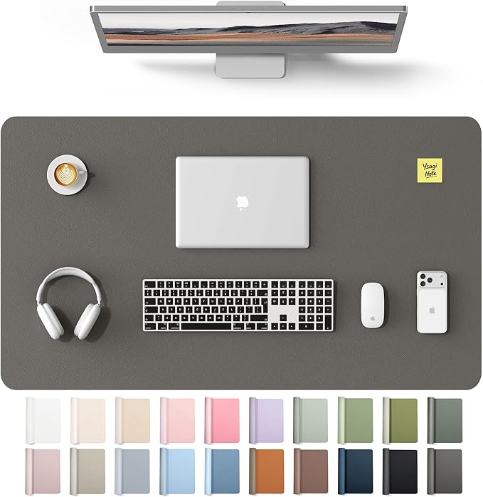 YSAGi Leather Desk Protector, Office Mat, Large Mouse Mat, Non-Slip PU Leather Blotter, Laptop Desk Mat, Waterproof Writing Pad for Office and Home(Dark Grey, 40" x 24")