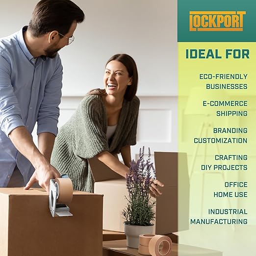 Lockport Eco Friendly Brown Packing Tape, 2 Inch x 50 Yards, 3 Rolls of Brown Kraft Paper Tape with Strong Adhesion for Moving Boxes, Shipping & Packaging, Biodegradable Waterproof Heavy Duty