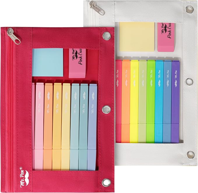Mr. Pen- Pencil Pouch for 3 Ring Binder, 2 Pack, 10"x6.75", Smooth Zipper | Clear Window, Large Capacity Pencil Case with 3 Reinforced Grommets for School, Office, Supplies Storage | Clear Window, Large Capacity Pencil Case with 3 Reinforced Grommets f...