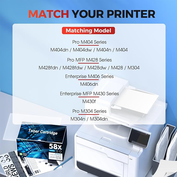 58X CF258X Toner Cartridge Black Replacement for HP 58X CF258X 58A CF258A | 58X for HP LaserJet MFP M428fdw M428fdn M428dw M404 M428 Pro M404n M404dn M404dw Printer 2 Pack (with Chip)