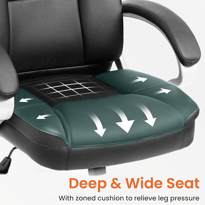 NEO CHAIR Office Desk Chair PU Leather Chair with Lumbar Support, Jet Black | Ergonomic High Back Executive Computer Chair, Comfortable Padded Fixed Armrests Swivel Chair with Wheels for Office/Home