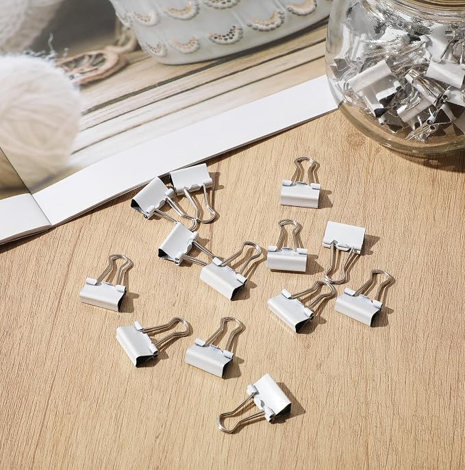 Jetec 300 Pack 0.6in/15mm White Metal Binder Clips Bulk Small Reusable Fold Back Binder Clips Paper Clamps Spring Steel Sturdy for Home Office School Supplies