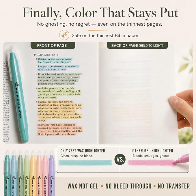 10 Pack Bible Safe Highlighters - Dusty Color, Wax Highlighters | No Bleed, Scripture Markers for Journaling, Study Accessories and School Supplies