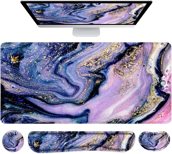 Large Mouse Pad with Wrist Rest, 4-in-1 Wrist Rest for Keyboard and Mouse | Non-Slip Waterproof Desk Mat Set, 35.4"x15.7" Desk Mat+Keyboard Wrist Rest+Mouse Wrist Support+Cup Coaster for Home Office