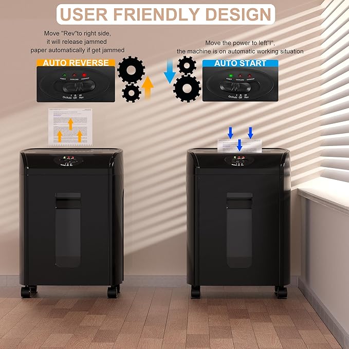 Paper Shredder for Home, 15-Sheet Cross Cut with 18L Pull Out Basket, P-4 Security Level, 3-Mode Design Shred Paper and CD/Credit Card for Home Office