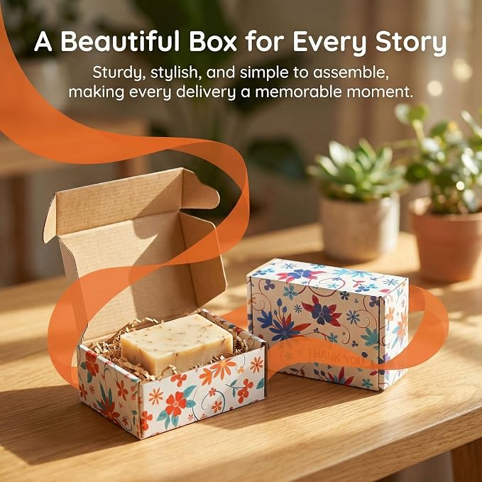 Cedilis 40 Pack Small Shipping Boxes, 6x4x2 Inches Colored Corrugated Mailer, Small Cardboard Box for Gift, Shipping Mailing, Floral Pattern