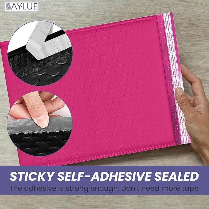 Hot Pink 10x13 Inch Poly Bubble Mailers |Self Seal Padded Envelopes for Thick books | Air Cushioned Bubble Mailer | Usable Size 9.5x13 | Waterproof Lightweight Mailing Shipping Bags | 100 Pack Bulk