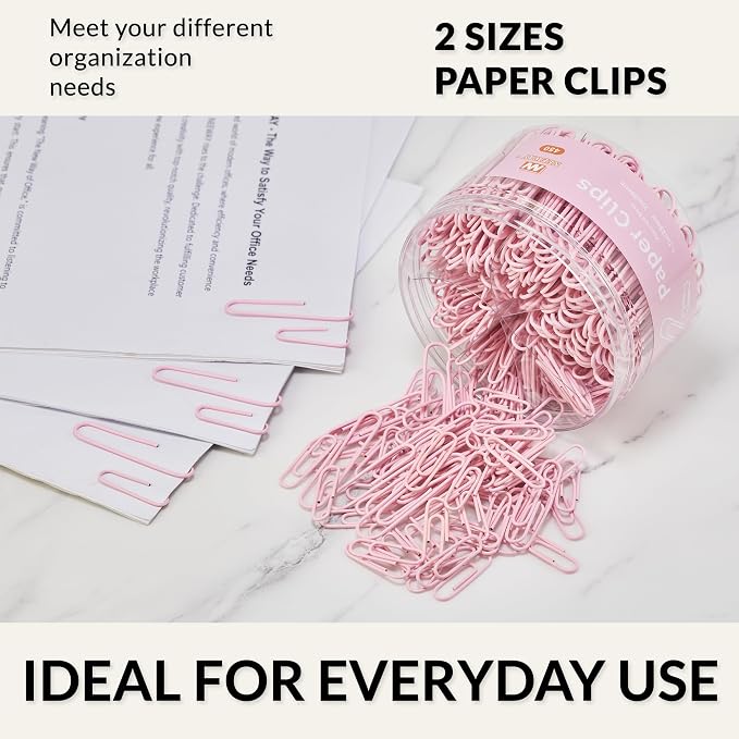 NEEWAY 450pcs Paper Clips Assorted Sizes, Small and Large Paper Clips (1.1 inch, 2 inch), Coated Paperclips for Office School Document Organizing (Pink)